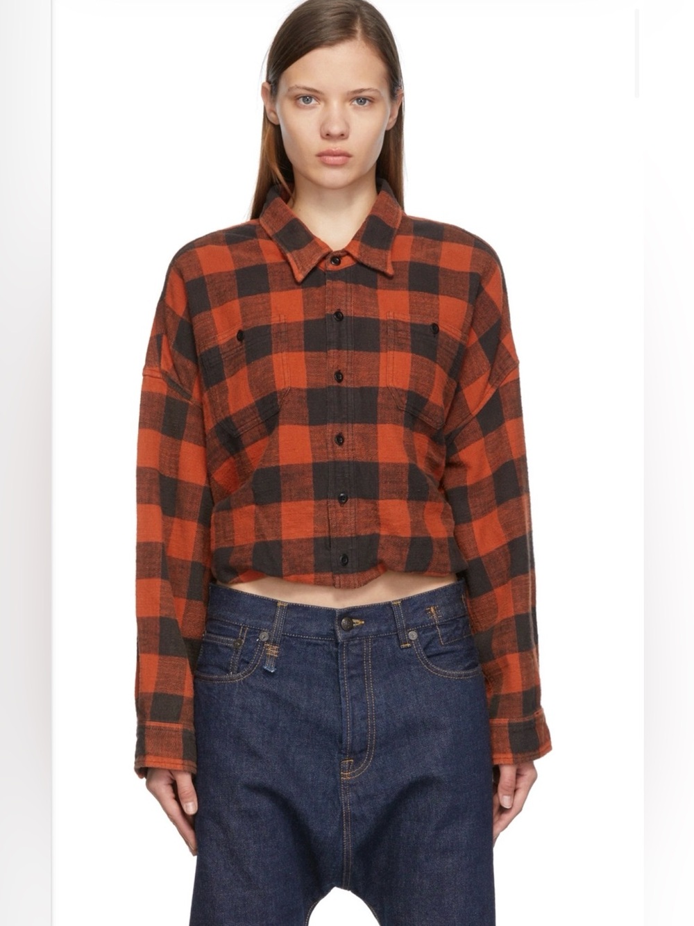 R13 gathered hem work Shirt In red Plaid. Size XS
